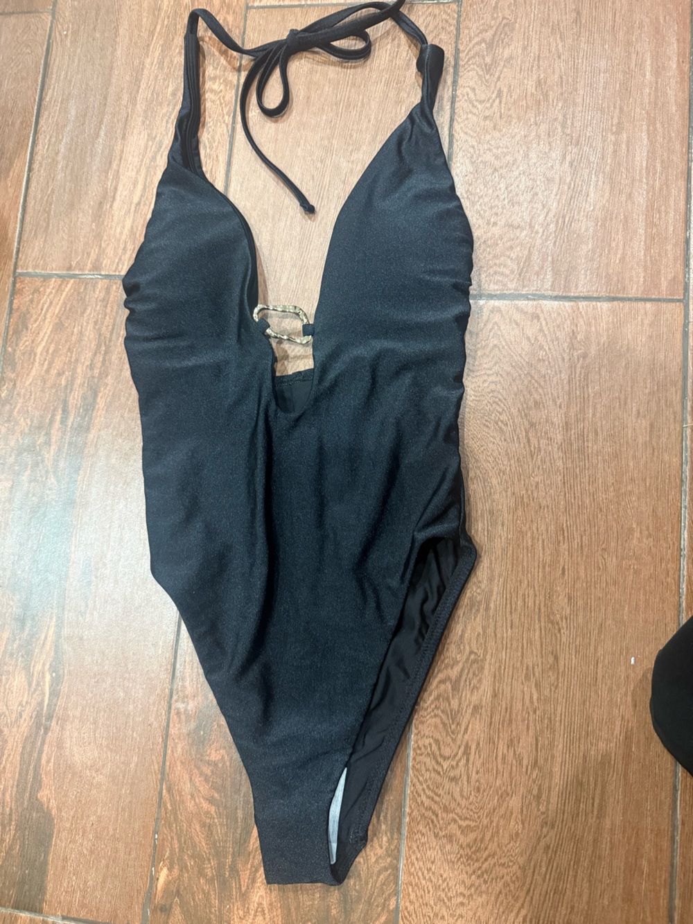 Womens Black One-Piece Swimsuit with Center Ring Detail size XS NWT